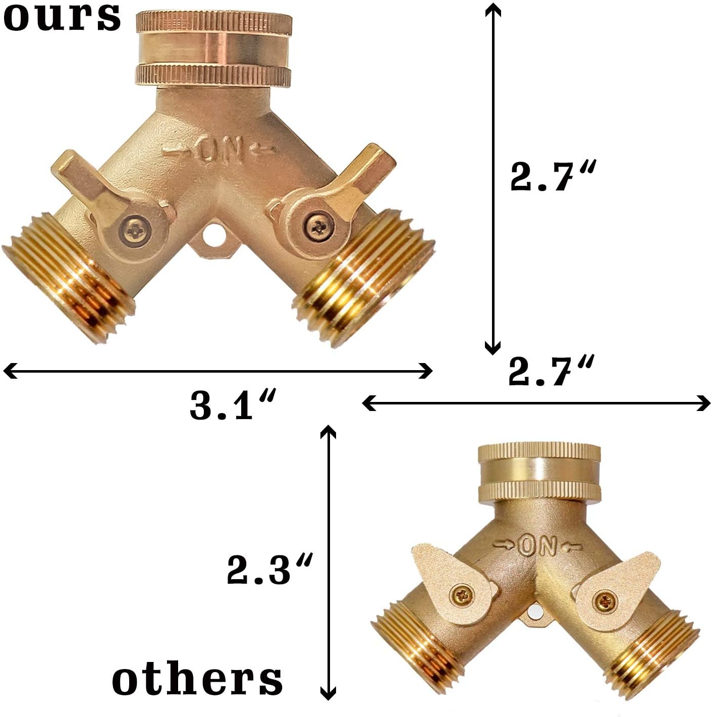 Hose Splitter, Garden Hose Splitter Heavy Duty 2 Way, Solid Brass Water Hose Y Splitter 2 Valves with 2 Extra Rubber Washers - Image 4