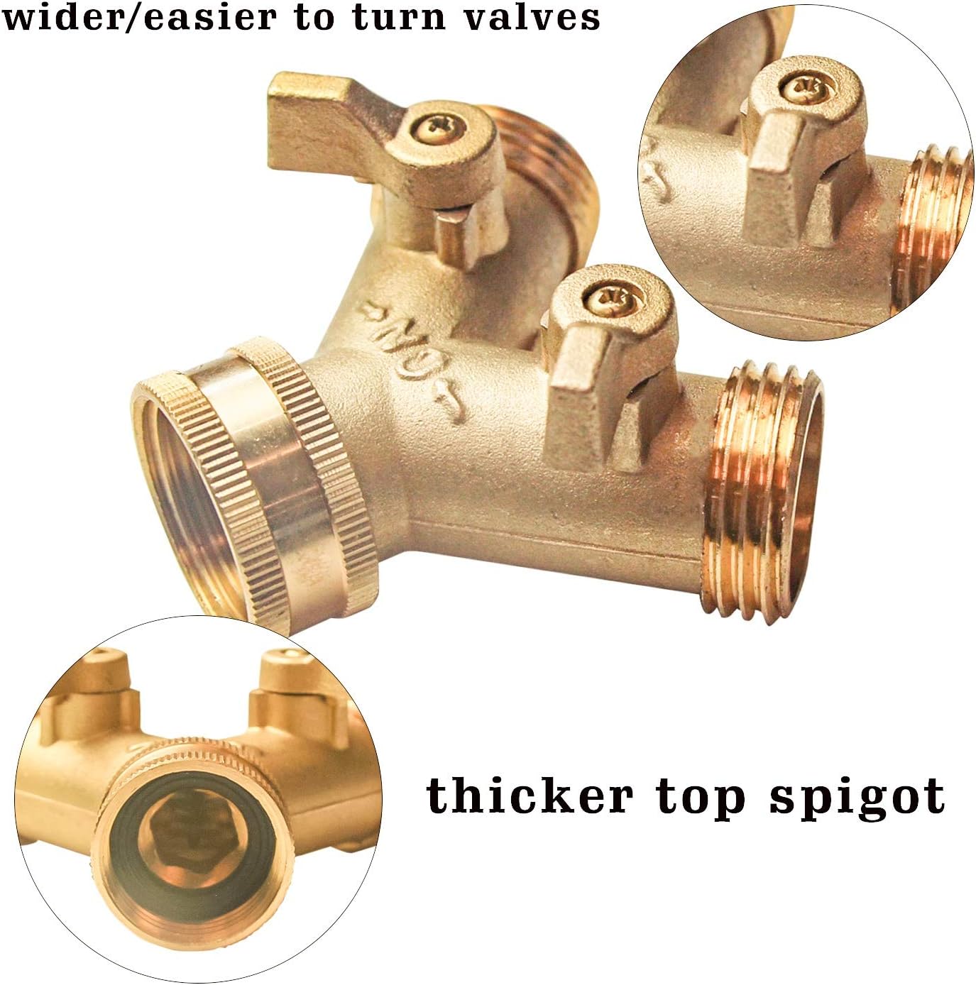 Hose Splitter, Garden Hose Splitter Heavy Duty 2 Way, Solid Brass Water Hose Y Splitter 2 Valves with 2 Extra Rubber Washers - Image 6