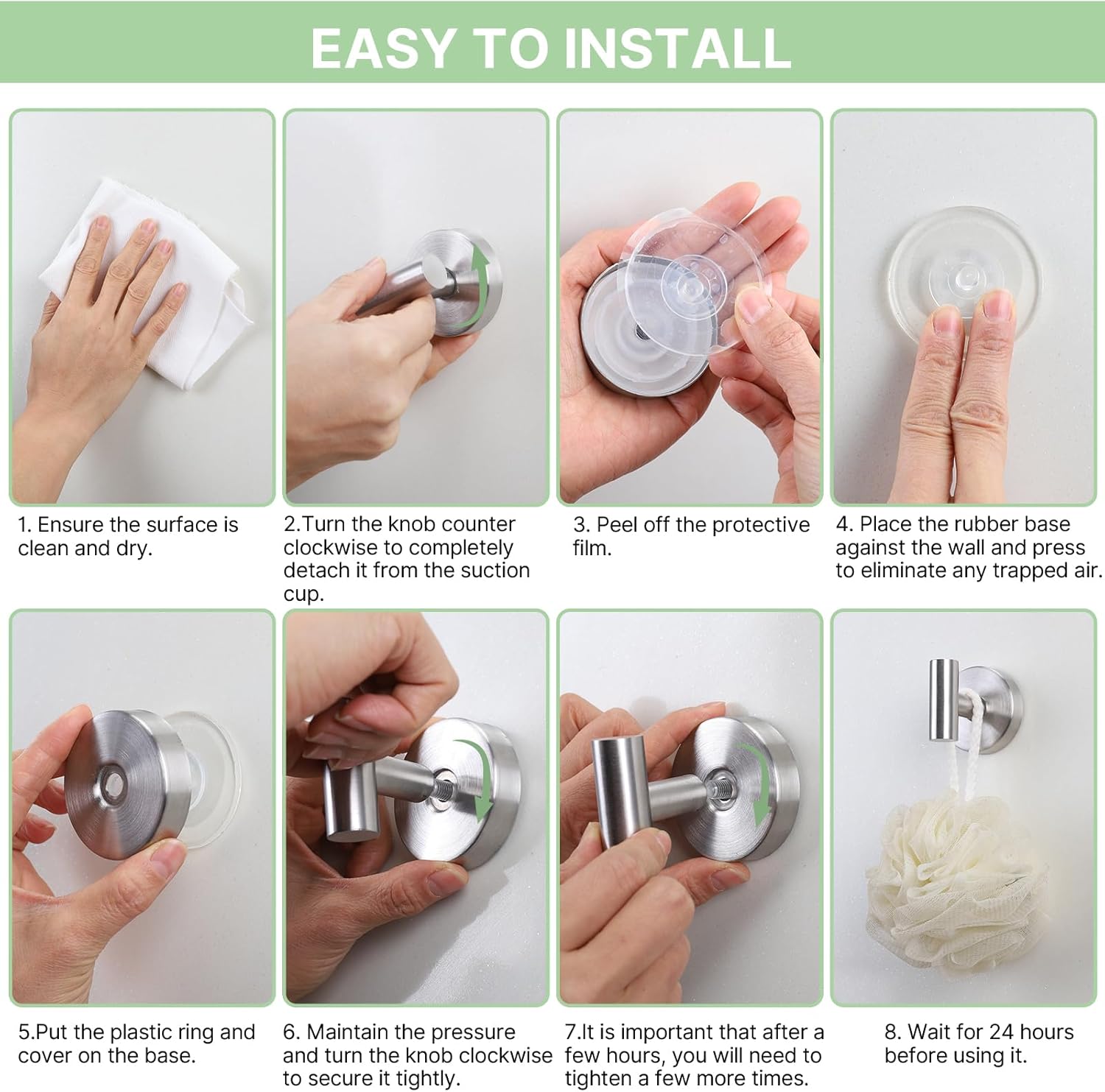 2 Pack Heavy Duty Sucti Cup Hooks - No Drill Shower Hooks for Bathroom, Kitchen & Glass Doors, Wall-Mounted Towel Holder, Hanging Hanger for Robes, Strg Hold  Tile, Window, Mirrors - Silver - Image 3