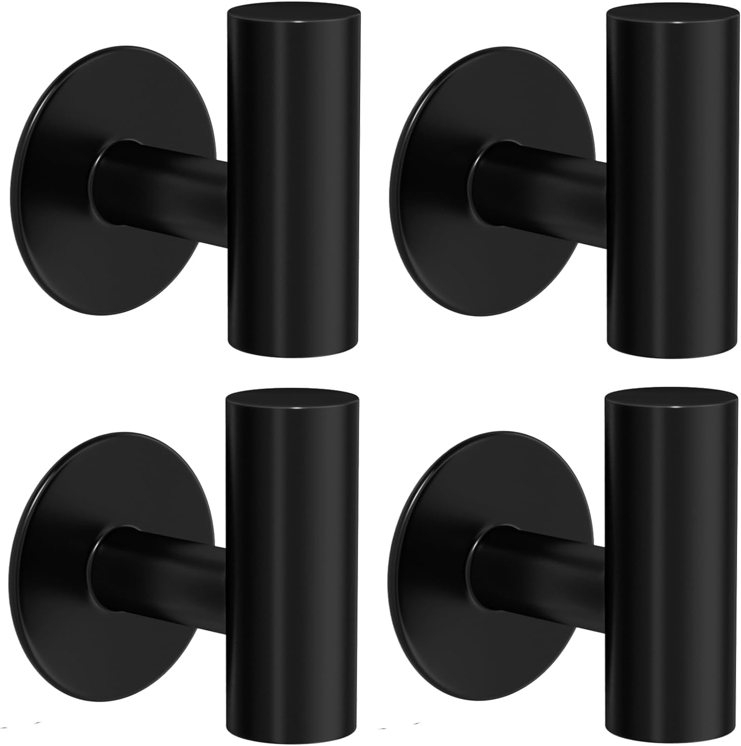4 Pack Adhesive Towel Hooks for Bathroom, Waterproof Wall Mount Towel Holder, Matte Black Wall Robe Hook, Stainless Steel Heavy Duty Door Hanger Towel Hook for Kitchen, Bedroom, Hotel - Image 1