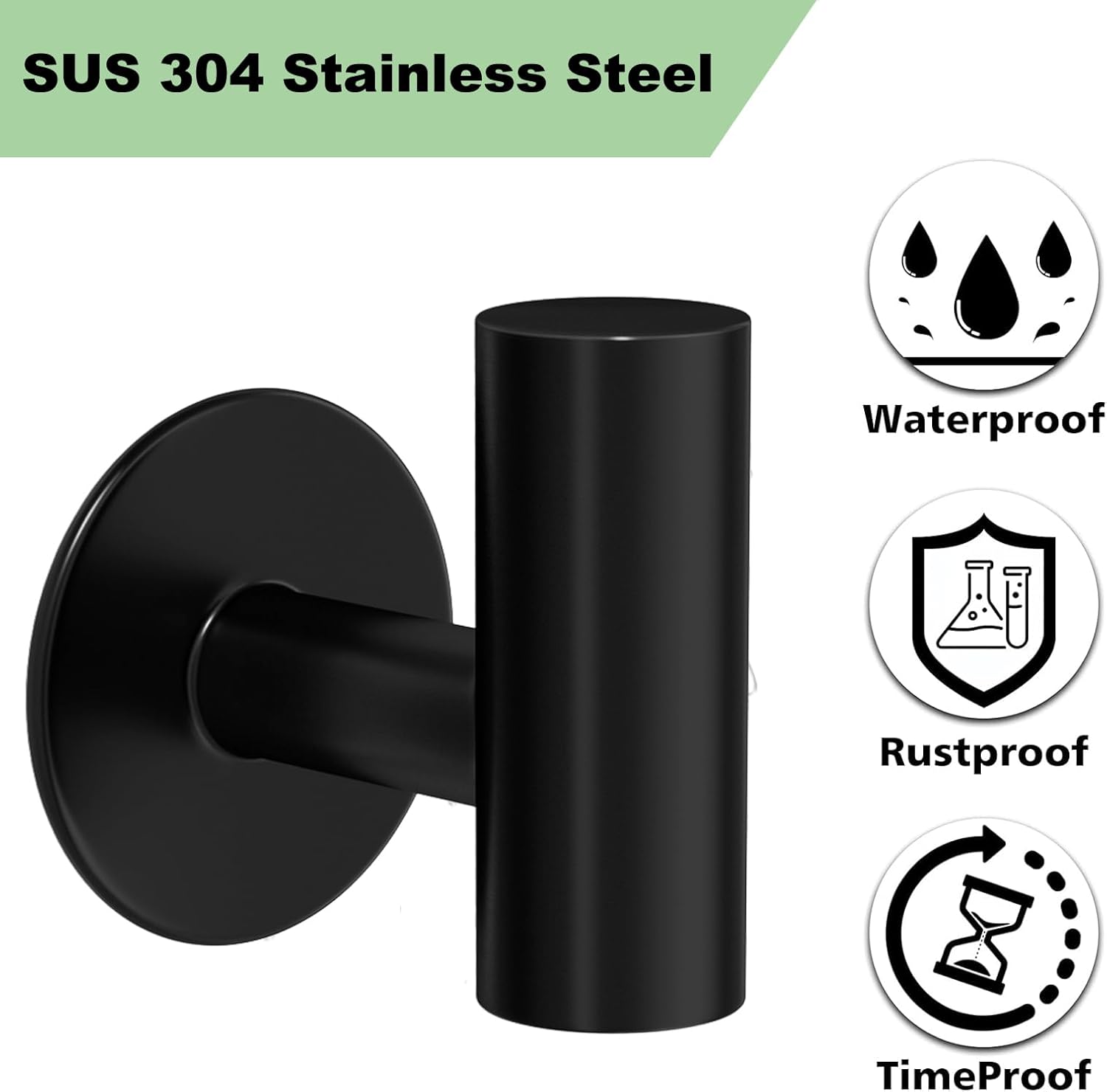 4 Pack Adhesive Towel Hooks for Bathroom, Waterproof Wall Mount Towel Holder, Matte Black Wall Robe Hook, Stainless Steel Heavy Duty Door Hanger Towel Hook for Kitchen, Bedroom, Hotel - Image 3