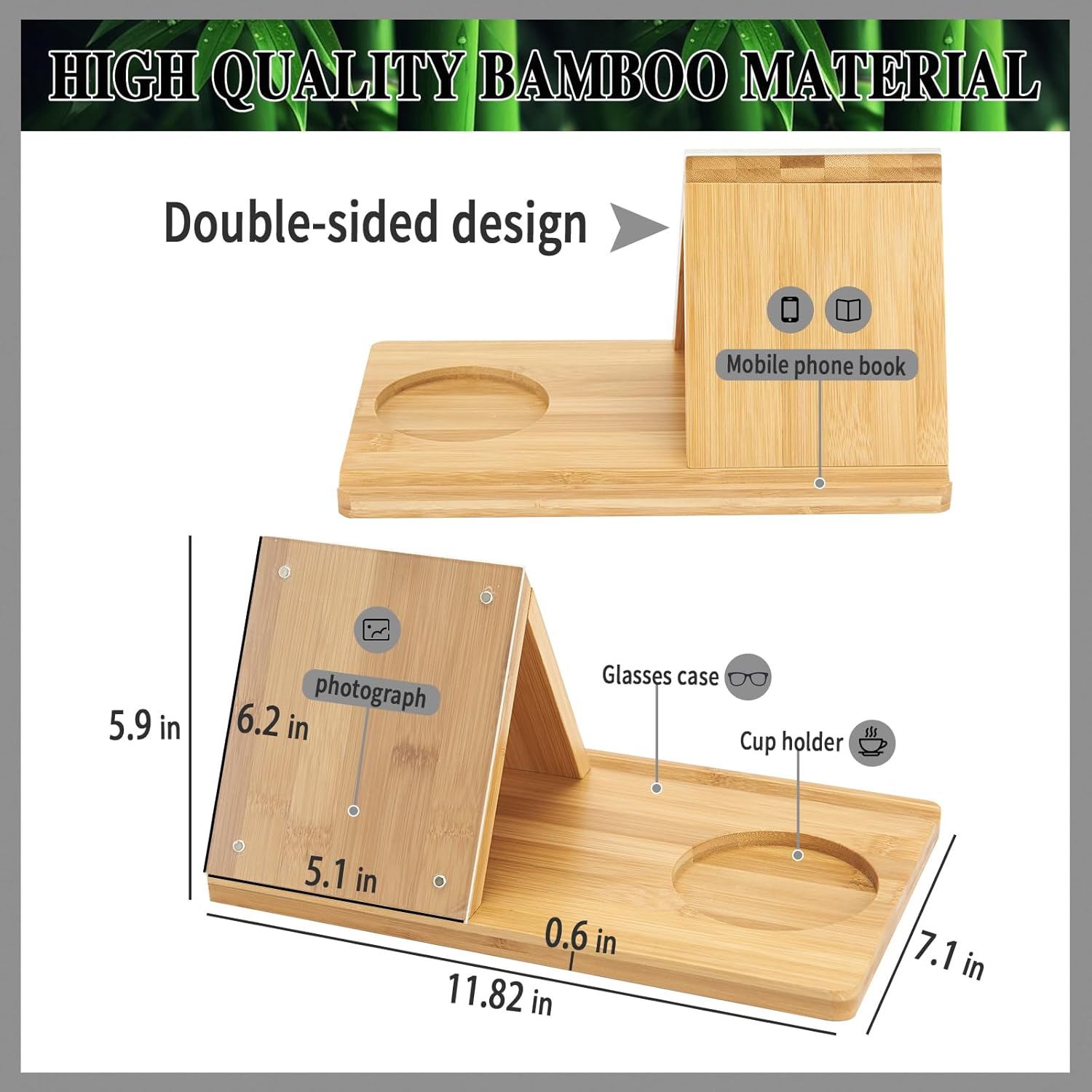 Bamboo Book Holder, Triangle Book Holder Stand with Acrylic Picture Frame, Book Rest with Cup Holder, Tablet and Kindle Stand, Book Lovers Gifts, Bookish Gifts, Bamboo Book Rest Stand - Image 3