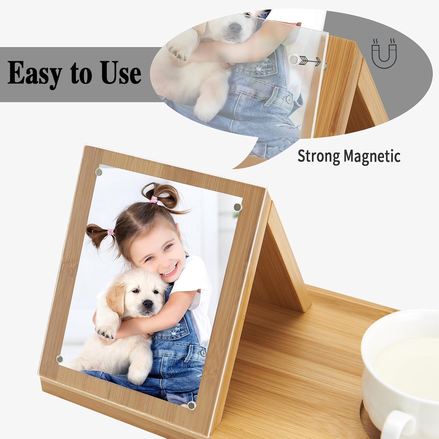 Bamboo Book Holder, Triangle Book Holder Stand with Acrylic Picture Frame, Book Rest with Cup Holder, Tablet and Kindle Stand, Book Lovers Gifts, Bookish Gifts, Bamboo Book Rest Stand - Image 4