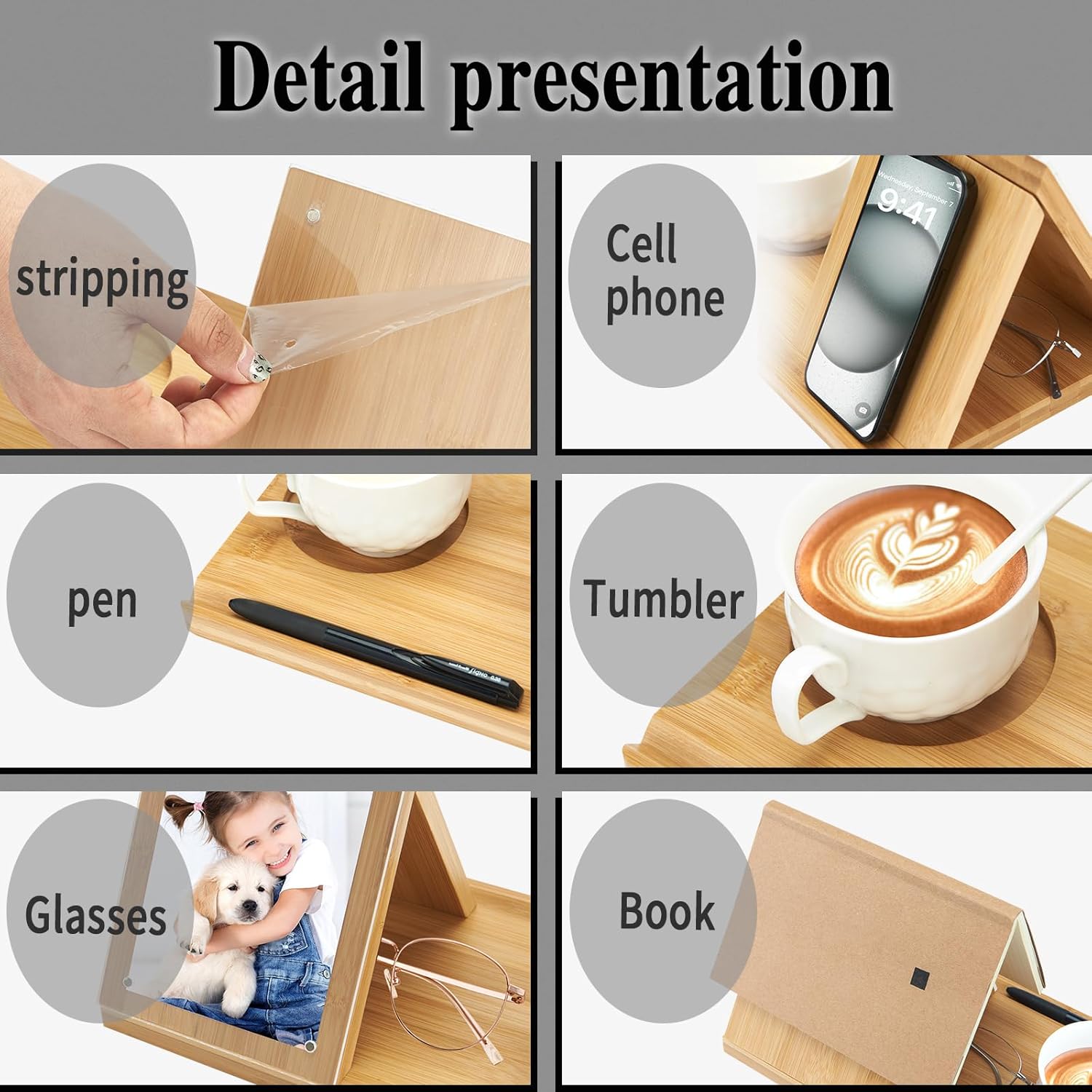 Bamboo Book Holder, Triangle Book Holder Stand with Acrylic Picture Frame, Book Rest with Cup Holder, Tablet and Kindle Stand, Book Lovers Gifts, Bookish Gifts, Bamboo Book Rest Stand - Image 6