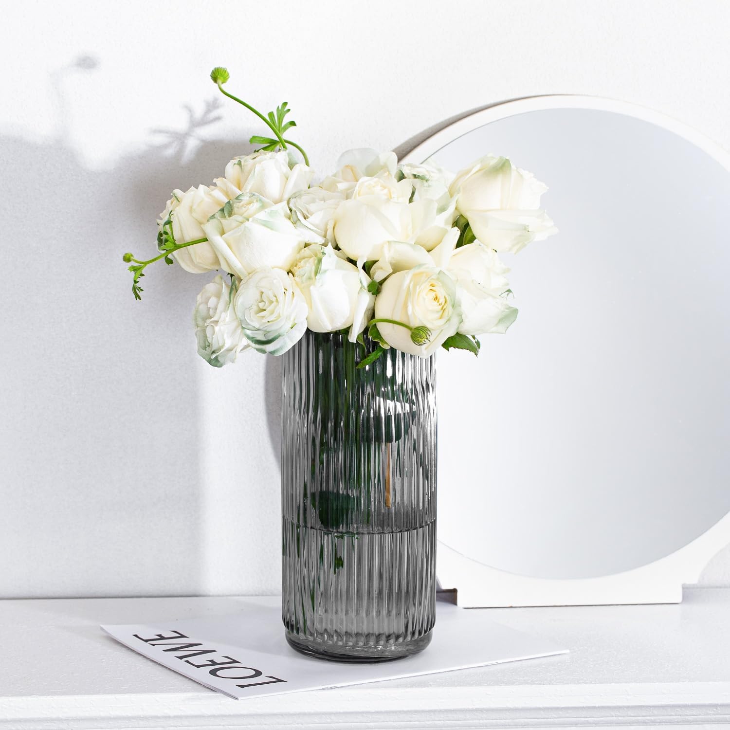 Flower Vase 7.6 Inch Grey Thickened Glass Vase for Lego Flowers,Bookshelf,Dinner Table,Office Desktop,Meeting Room,Bathroom,Countertop,Home Christmas Day Decorati - Image 4