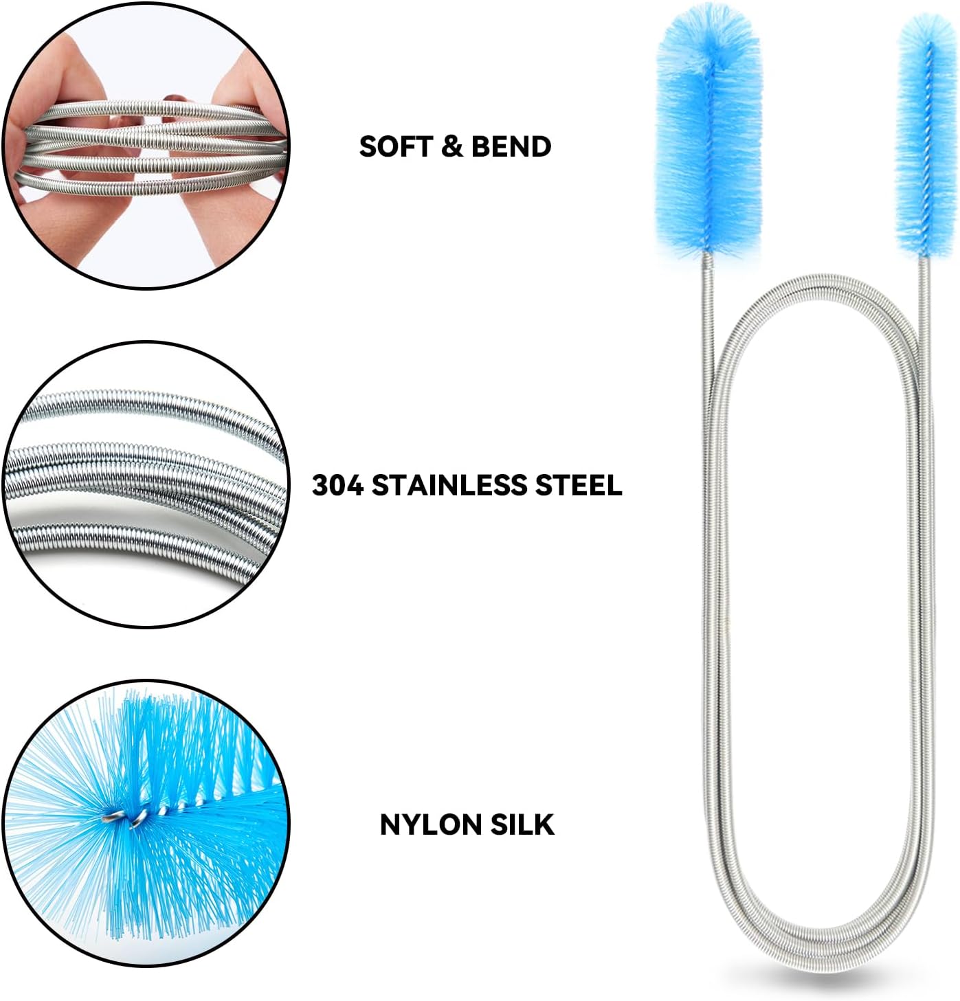 Flexible Drain Brush, 66 Inch Lg Double Ended Hose Pipe and 58 Inch Tube Cleaning Brush and 2 Pack 8 Inch Straw Cleaner Brush - Image 3