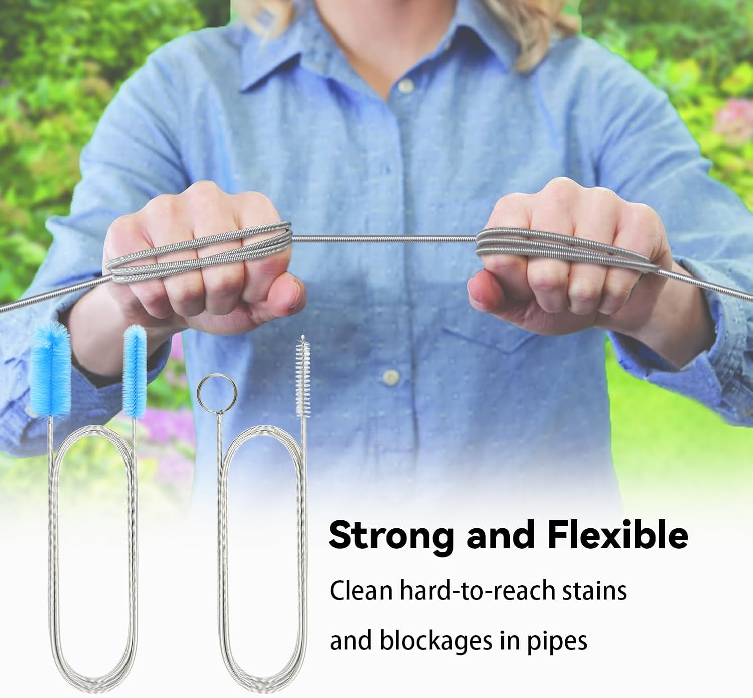 Flexible Drain Brush, 66 Inch Lg Double Ended Hose Pipe and 58 Inch Tube Cleaning Brush and 2 Pack 8 Inch Straw Cleaner Brush - Image 4