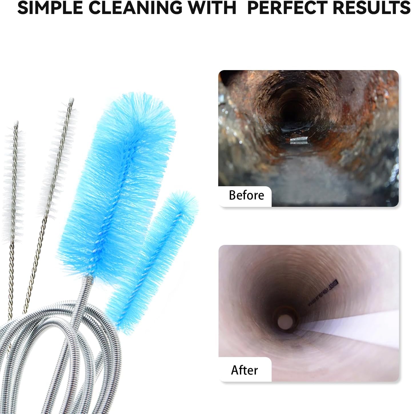 Flexible Drain Brush, 66 Inch Lg Double Ended Hose Pipe and 58 Inch Tube Cleaning Brush and 2 Pack 8 Inch Straw Cleaner Brush - Image 5