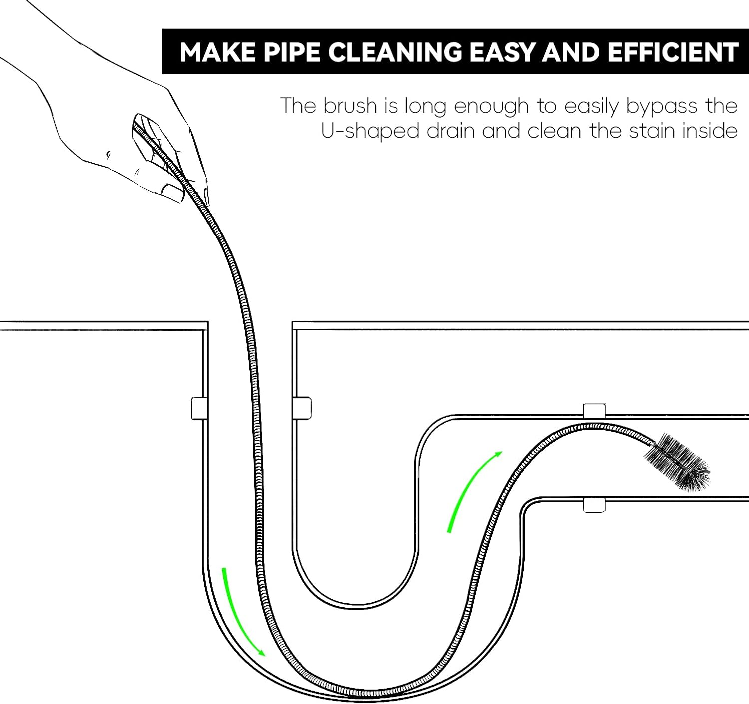 Flexible Drain Brush, 66 Inch Lg Double Ended Hose Pipe and 58 Inch Tube Cleaning Brush and 2 Pack 8 Inch Straw Cleaner Brush - Image 8