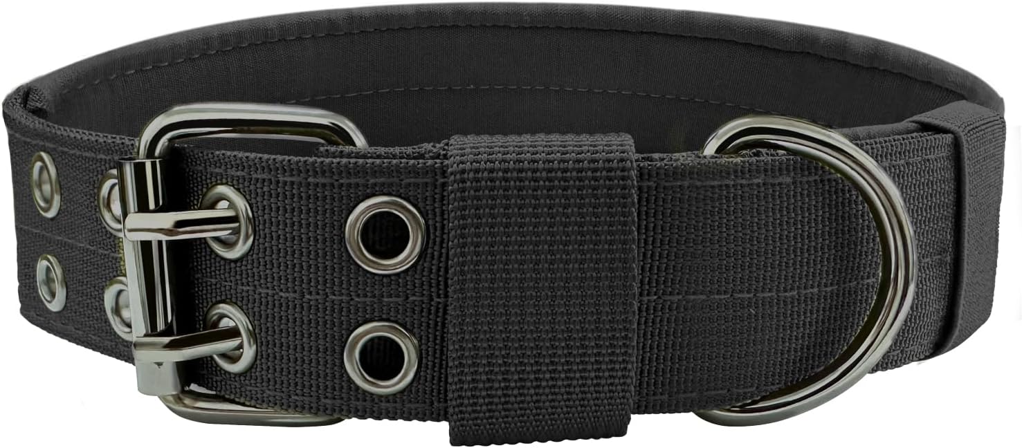 Heavy Duty Dog Collar for Large Dogs, Tactical Dog Collars with Metal Buckle & D Ring, 1.5
