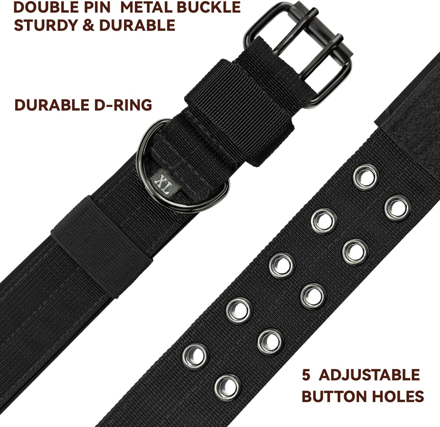Heavy Duty Dog Collar for Large Dogs, Tactical Dog Collars with Metal Buckle & D Ring, 1.5