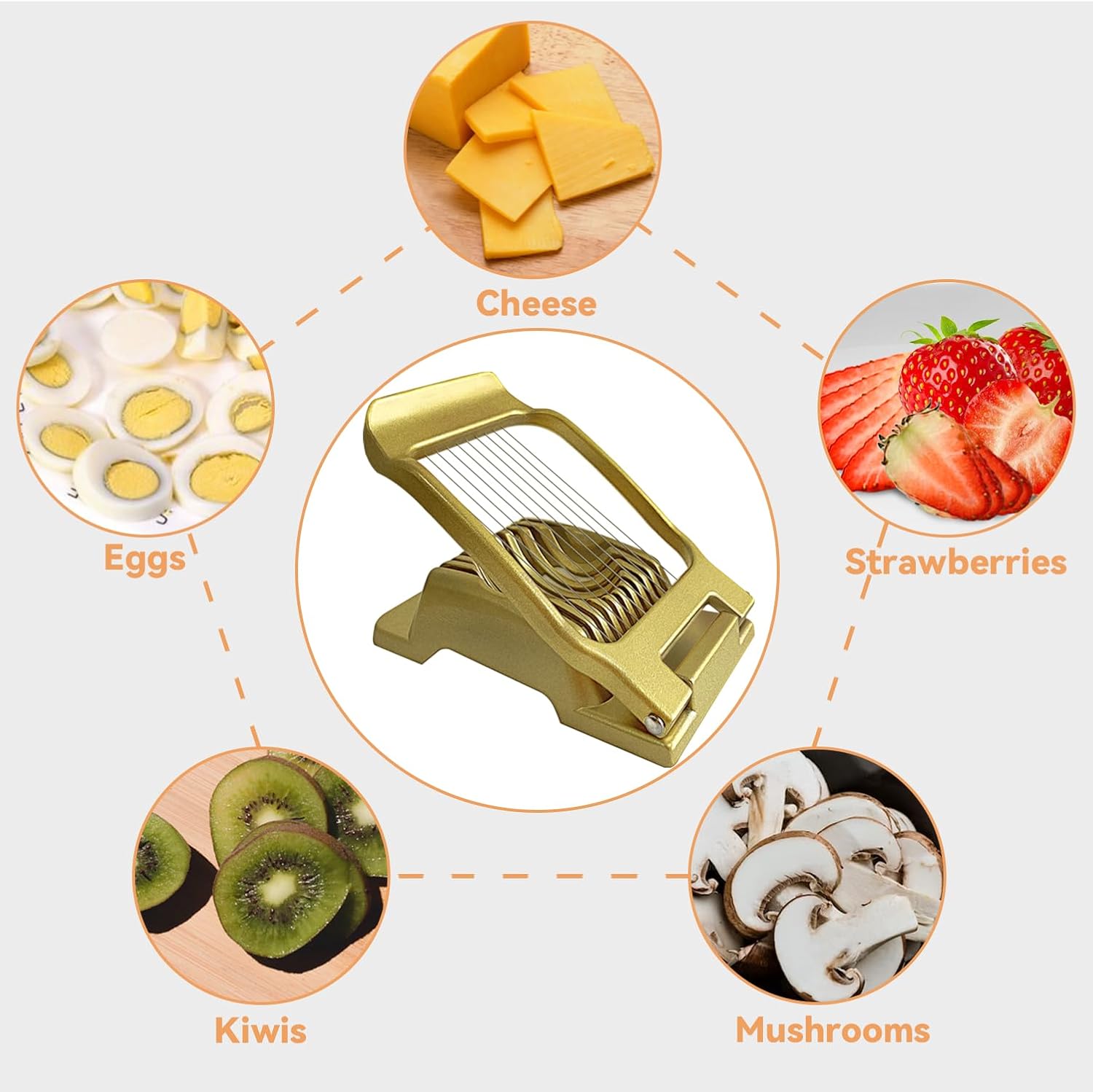 Egg Slicer for Hard Boiled Eggs Heavy Duty, Egg Cutter for Soft Fruit Food Mushroom Gold - Image 2