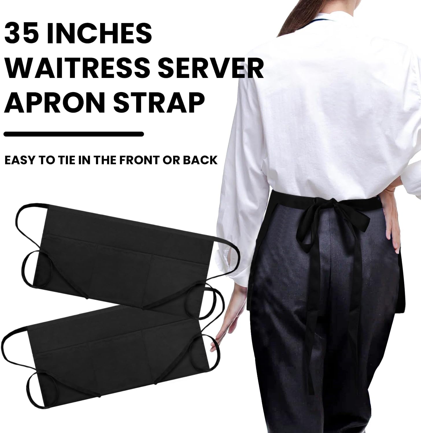 Waitress Server Apr with 3 Pockets, Water Resistant Black Half Waist Apr with Pockets, 12 Inch Waist Server Aprs - Image 4