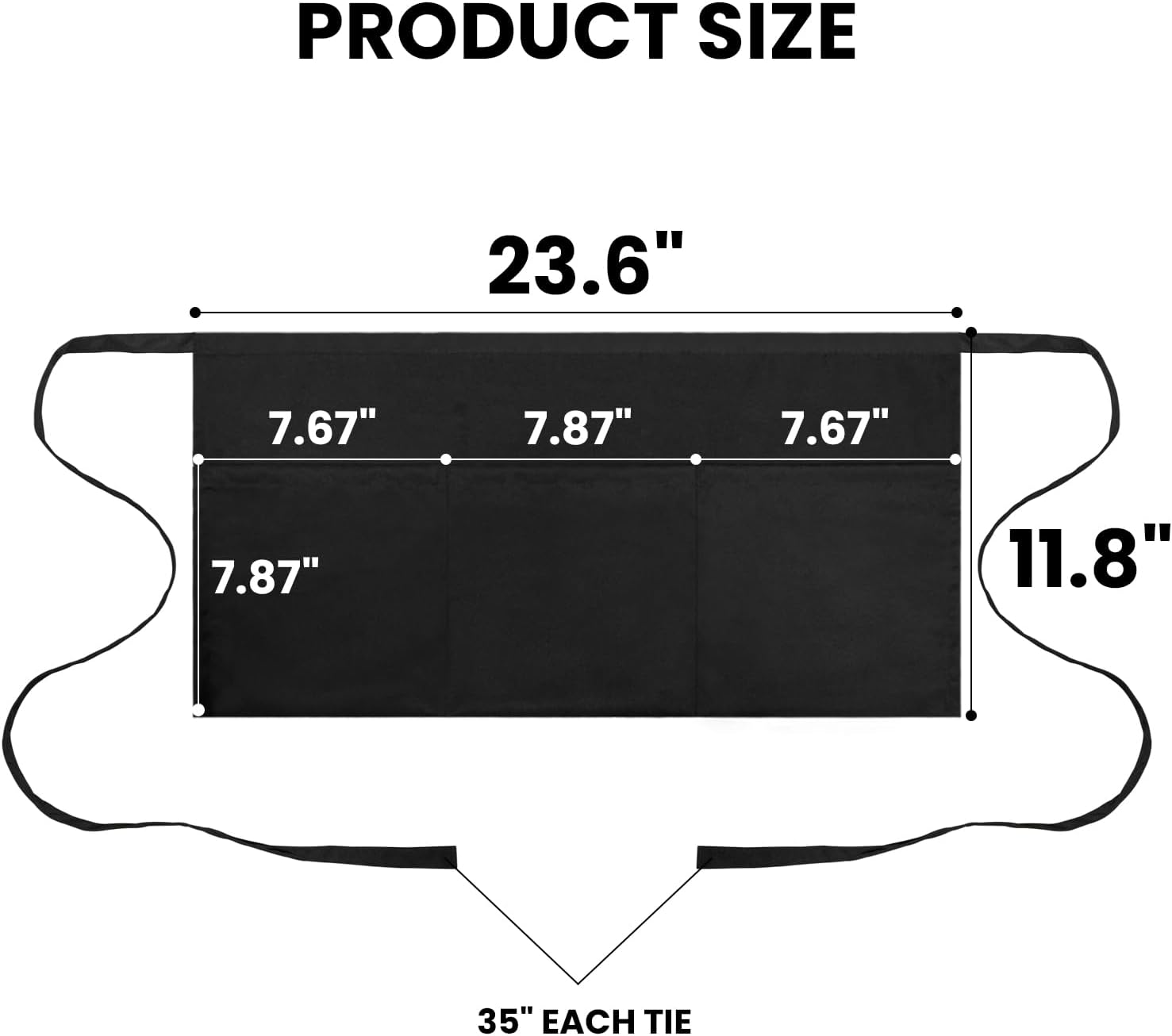 Waitress Server Apr with 3 Pockets, Water Resistant Black Half Waist Apr with Pockets, 12 Inch Waist Server Aprs - Image 5