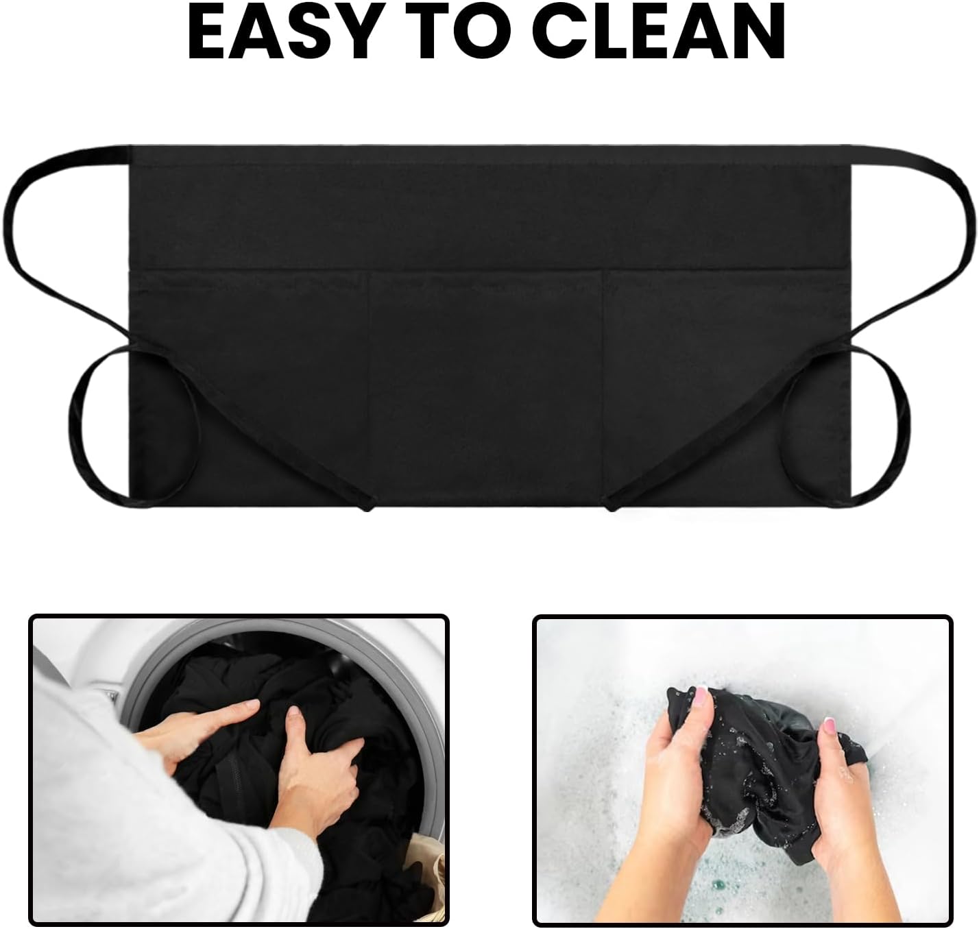 Waitress Server Apr with 3 Pockets, Water Resistant Black Half Waist Apr with Pockets, 12 Inch Waist Server Aprs - Image 7