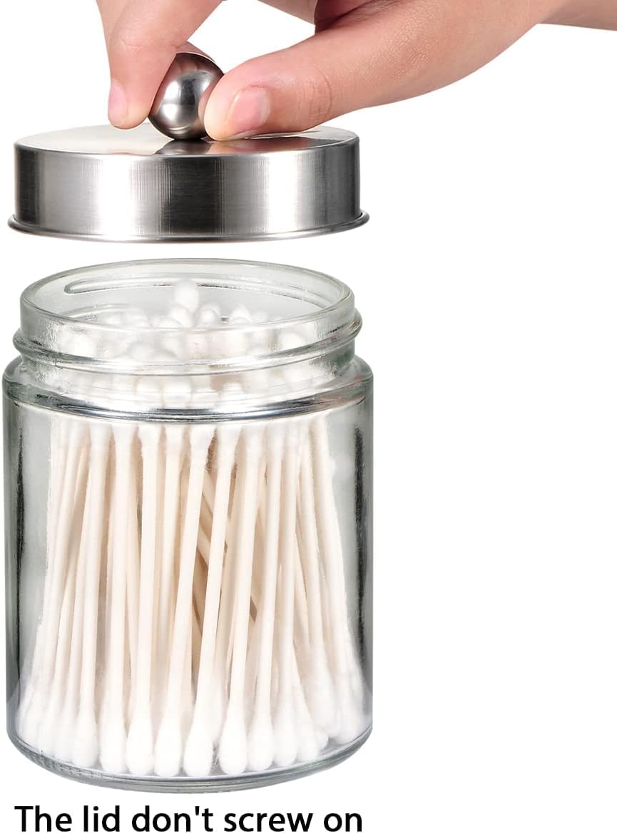 Apothecary Jars Bathroom Vanity Organizer -Countertop Canister Jar with Storage Lid - Qtip Dispenser Holder Glass for Qtips,Cott Swabs,Makeup Spges,Hair Band - Brushed Nickel (1 Pack) - Image 3