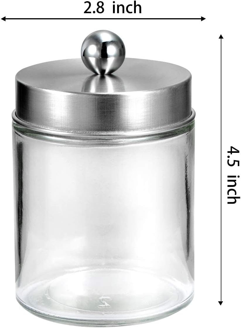 Apothecary Jars Bathroom Vanity Organizer -Countertop Canister Jar with Storage Lid - Qtip Dispenser Holder Glass for Qtips,Cott Swabs,Makeup Spges,Hair Band - Brushed Nickel (1 Pack) - Image 7