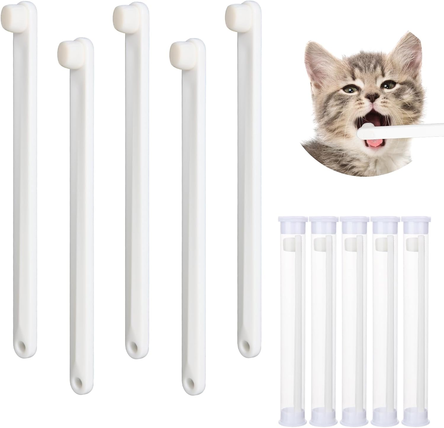 Petluno Small Dog & Cat Toothbrush 5 Set, Micro Nano Bristles to Clean pet Teeth Toothbrushes, Puppy Dogs Pet Tooth Cleaning Kit with Storage Box（White - Image 1