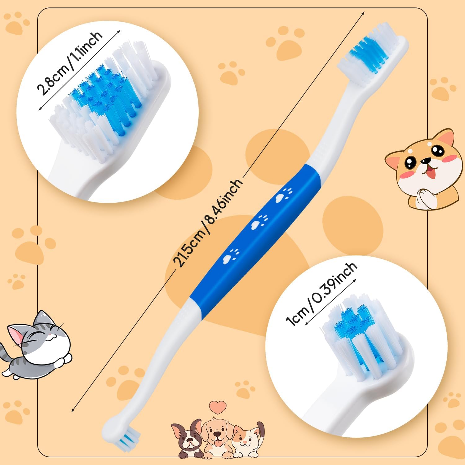 Petluno Pet Toothbrush for Dogs, Cats, Double Headed with Soft Bristles, Easy Teeth Cleaning, Non Slip Dog Toothbrushes in Bulk (Pack of 6) 6 Pcs - Image 2