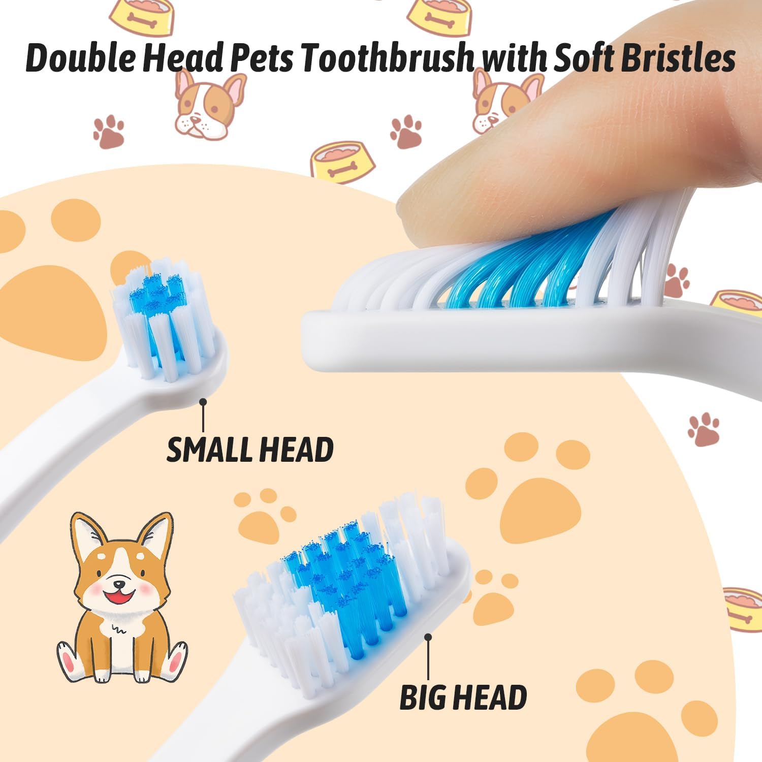 Petluno Pet Toothbrush for Dogs, Cats, Double Headed with Soft Bristles, Easy Teeth Cleaning, Non Slip Dog Toothbrushes in Bulk (Pack of 6) 6 Pcs - Image 4