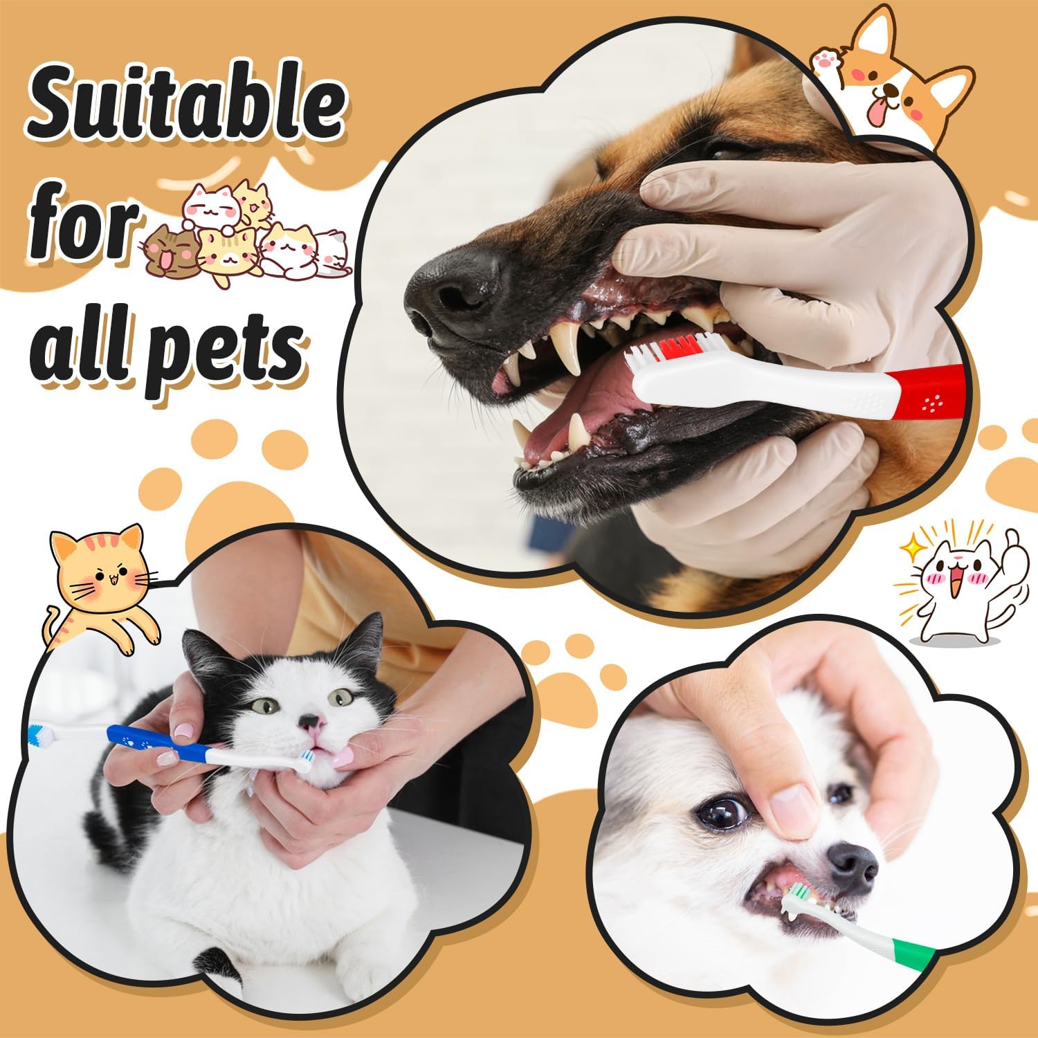Petluno Pet Toothbrush for Dogs, Cats, Double Headed with Soft Bristles, Easy Teeth Cleaning, Non Slip Dog Toothbrushes in Bulk (Pack of 6) 6 Pcs - Image 7