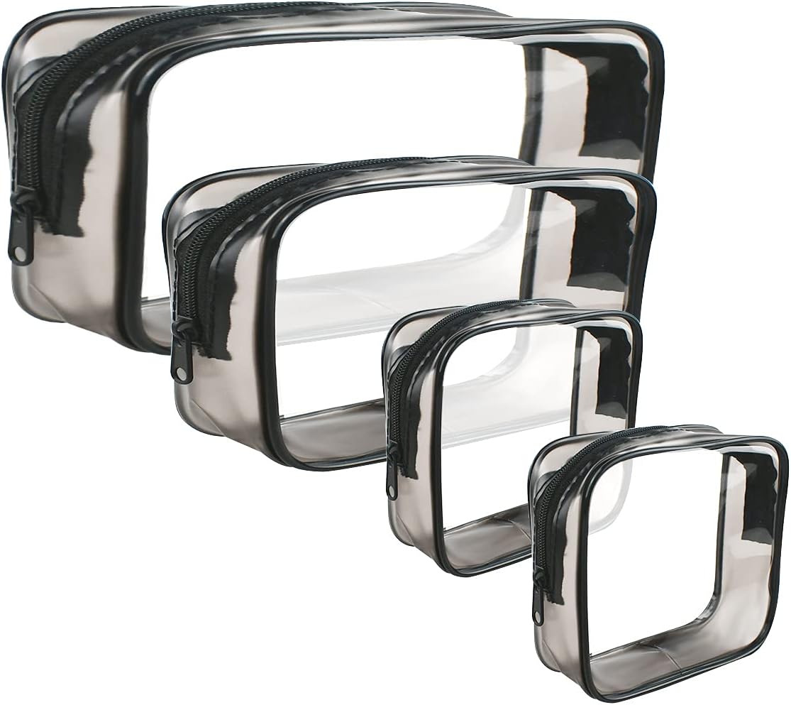 4 Pack Clear Cosmetic Bag for Travel - TSA Approved Toiletry Makeup Pouch Carry-on Airport Airline Compliant Portable PVC Waterproof With Zipper Women Quart Size Set - Image 1