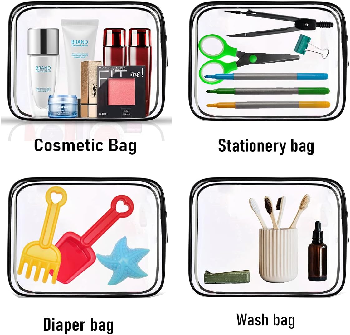 4 Pack Clear Cosmetic Bag for Travel - TSA Approved Toiletry Makeup Pouch Carry-on Airport Airline Compliant Portable PVC Waterproof With Zipper Women Quart Size Set - Image 6