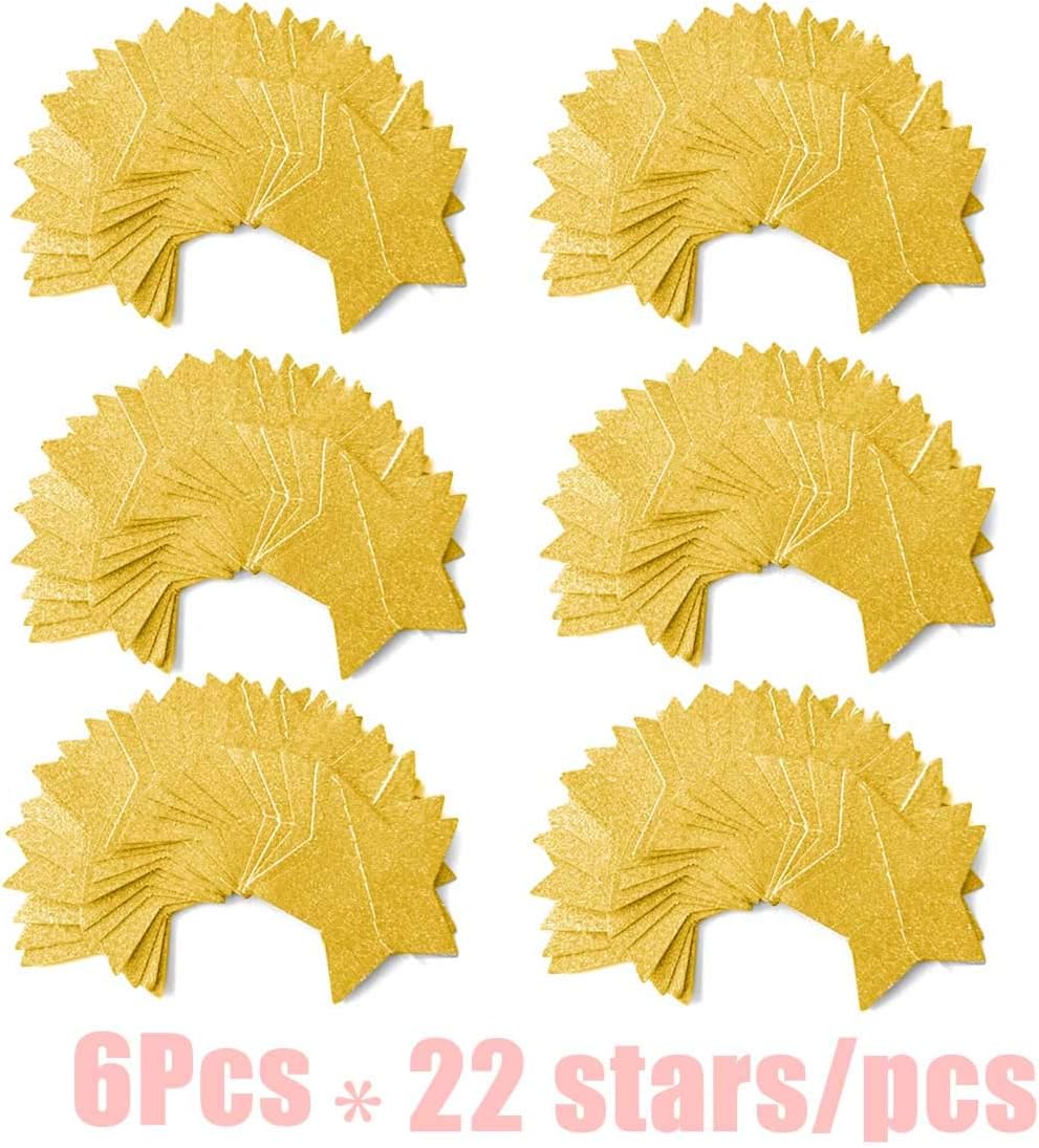6 Pcs Gold Glitter Star Paper Garland Twinkle Bunting Banner Hanging Decorations for Christmas Birthday Party Golden Sparkling Stars Bridal Showers Wedding Baby Shower Holiday Supplies (50 Feet) - Image 7