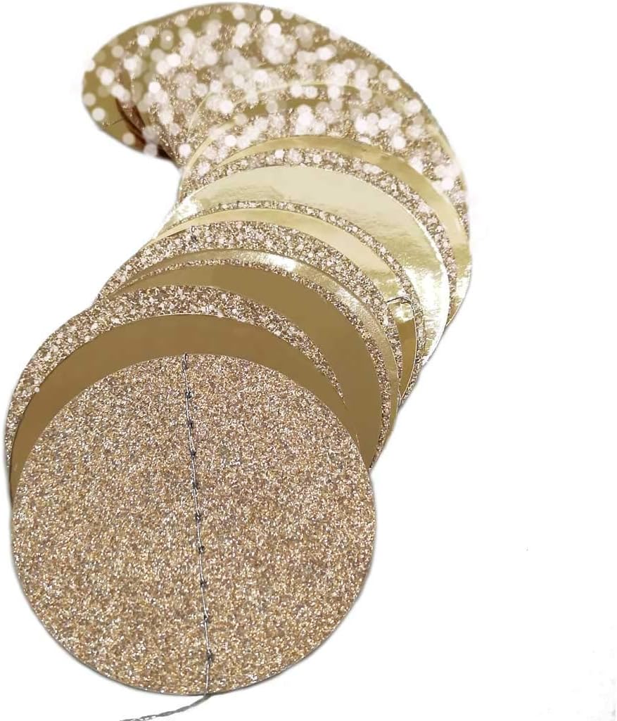 6 Pcs Glitter Champagne Gold Paper Circle Dots Garland (52 Feet) Party Hanging Bunting Birthday Decorations Engagement Bridal Shower Wedding Baby Christmas Supplies Photo Backdrop - Image 5