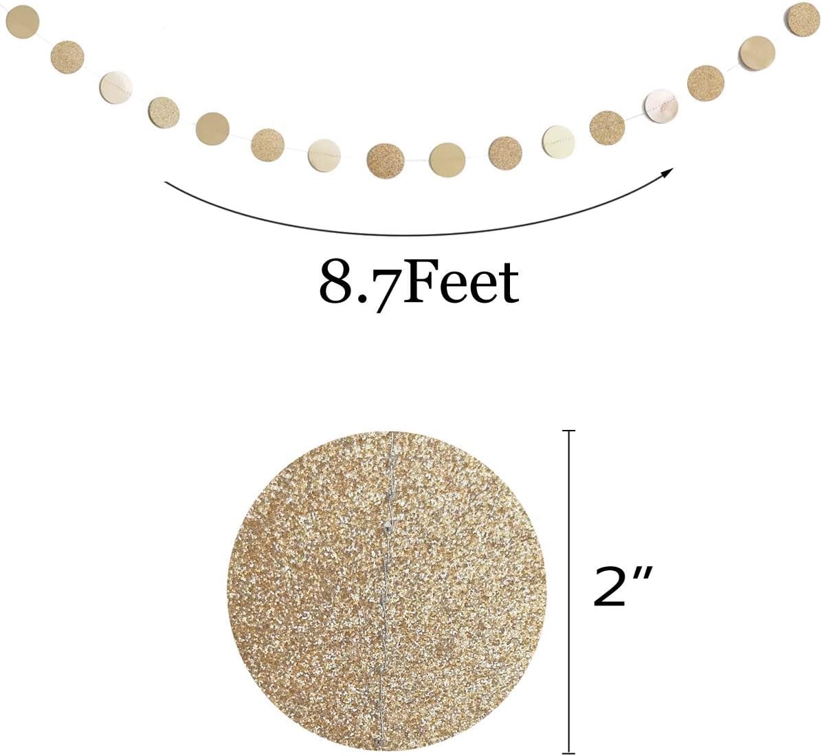 6 Pcs Glitter Champagne Gold Paper Circle Dots Garland (52 Feet) Party Hanging Bunting Birthday Decorations Engagement Bridal Shower Wedding Baby Christmas Supplies Photo Backdrop - Image 6
