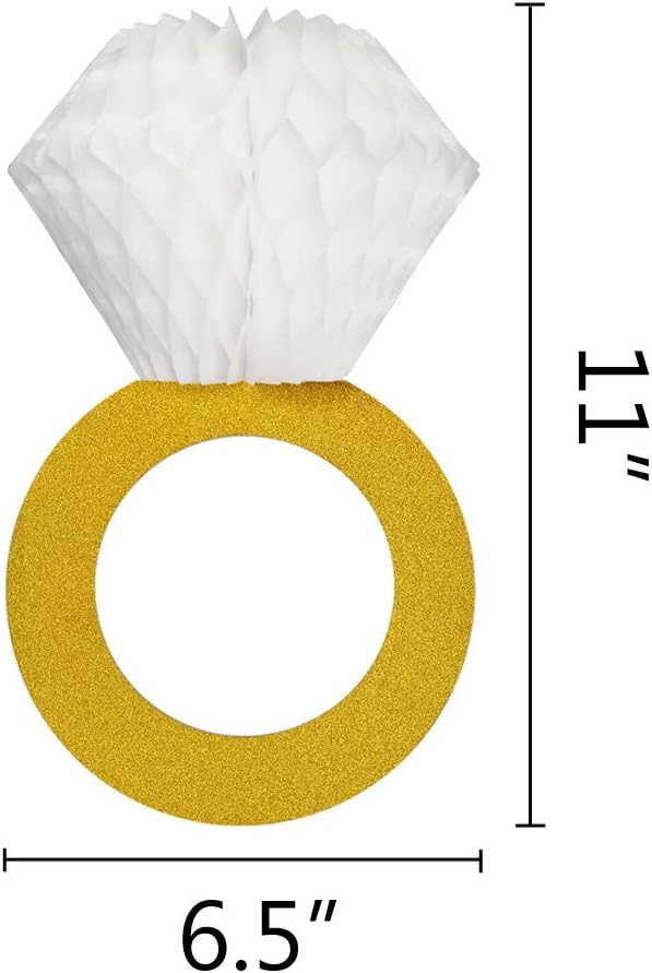 Petluno Glitter Gold Honeycomb Diamond Ring Hanging Decorations (3 Pieces) Bachelorette Party Engagement Bridal Shower Wedding Anniversary Supplies - Image 6