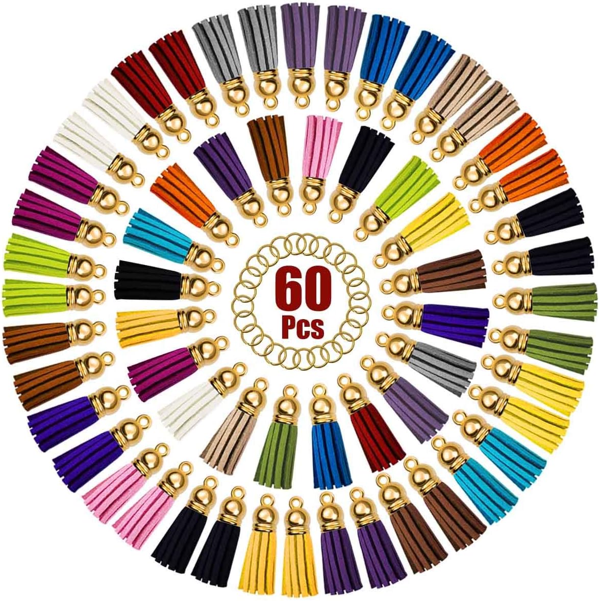 Tassels for Keychains Faux Suede Tassel DIY Jewelry Making 60 Pcs Leather Keychain Charms Bulk & Jump Rings Key Chain Cellphone Straps Pendants Crafts - Image 1