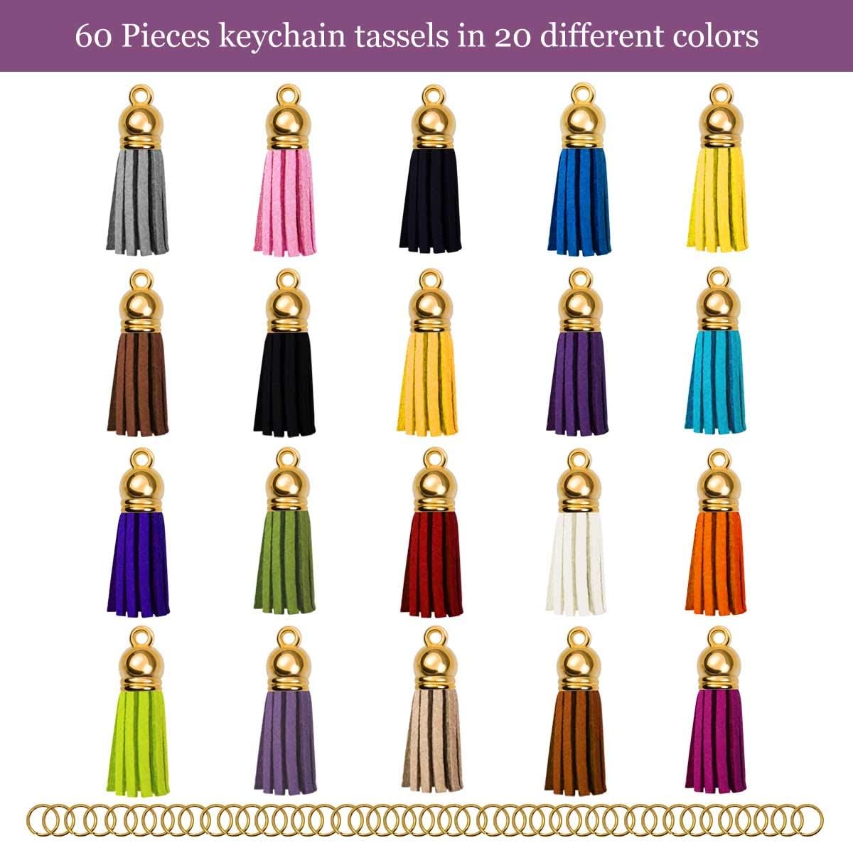 Tassels for Keychains Faux Suede Tassel DIY Jewelry Making 60 Pcs Leather Keychain Charms Bulk & Jump Rings Key Chain Cellphone Straps Pendants Crafts - Image 2