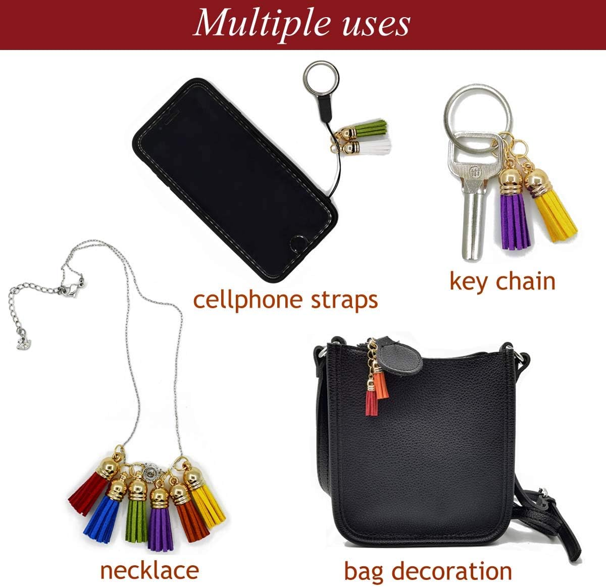 Tassels for Keychains Faux Suede Tassel DIY Jewelry Making 60 Pcs Leather Keychain Charms Bulk & Jump Rings Key Chain Cellphone Straps Pendants Crafts - Image 3