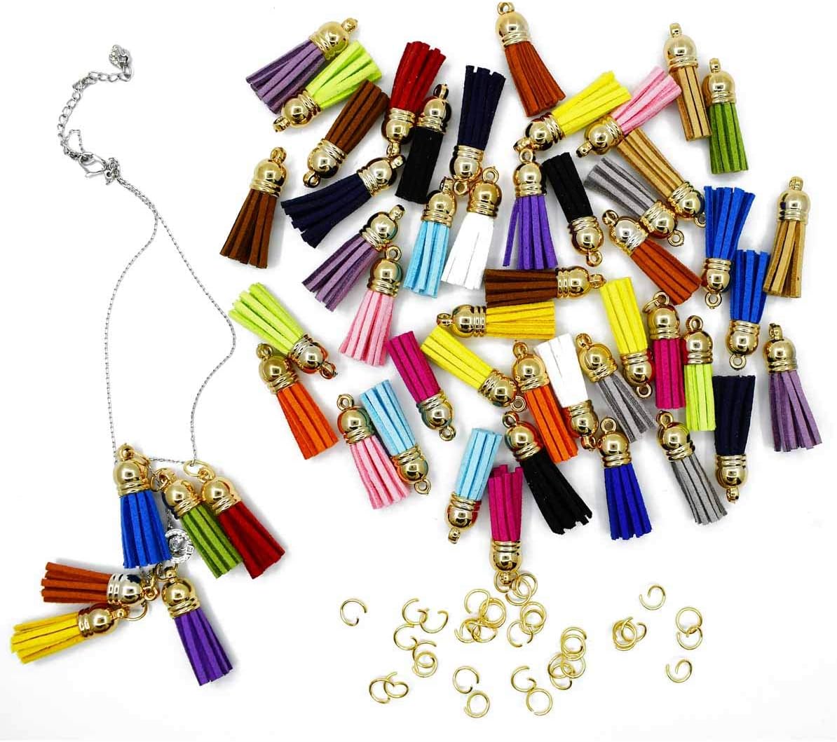 Tassels for Keychains Faux Suede Tassel DIY Jewelry Making 60 Pcs Leather Keychain Charms Bulk & Jump Rings Key Chain Cellphone Straps Pendants Crafts - Image 7