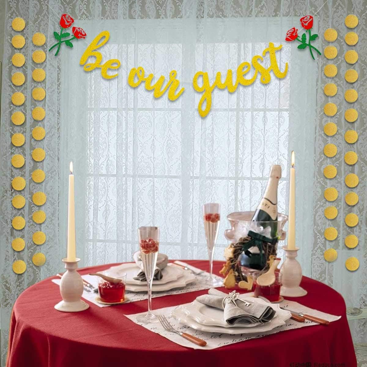 Be Our Guest Gold Sign Banner - Reception for Beauty And The Beast Party, Bridal Shower, Wedding, Engagement, Bachelorette, Baby Birthday, Housewarming Decorations - Image 3