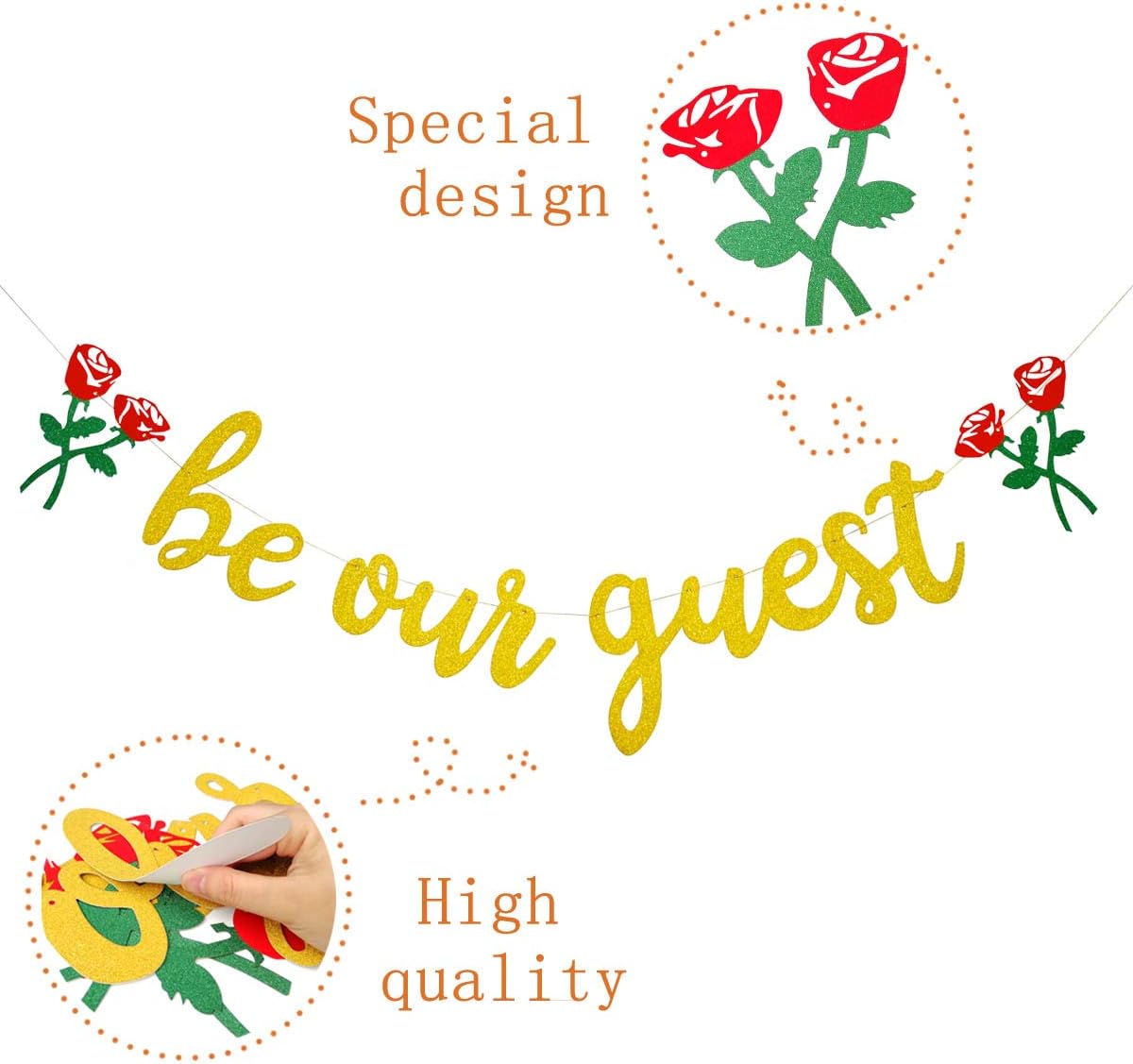 Be Our Guest Gold Sign Banner - Reception for Beauty And The Beast Party, Bridal Shower, Wedding, Engagement, Bachelorette, Baby Birthday, Housewarming Decorations - Image 4
