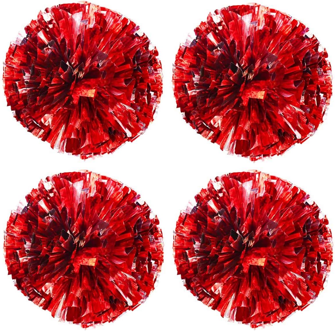 Petluno 4 Pack (2 Pair) Metallic Foil Cheerleader Pom Poms & Plastic Ring Cheer with Baton Handle Cheerleading Pompoms for Sports Party Dance Team Accessories Cheering Squad Spirit (Red Silver) - Image 1