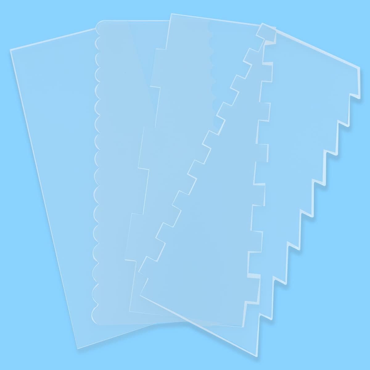 4 Pieces Large Clear Acrylic Cake Scraper Set Cakes Smoother Stripes Edge Contour Comb for DIY Icing Frosting Buttercream Cream Decorating Kitchen Baking Tool Mousse Pastry Cutter - Image 7