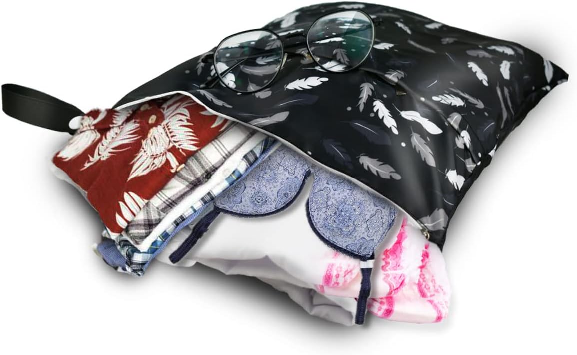 2 Pcs Waterproof Reusable Wet Dry Bag for Diaper Baby Cloth Gym Clothes Washable Travel Bags Beach Pool Swimsuits Pockets with Two Zippered Dirty Diapers Stroller Yoga Toiletries Daycare Organizer - Image 3