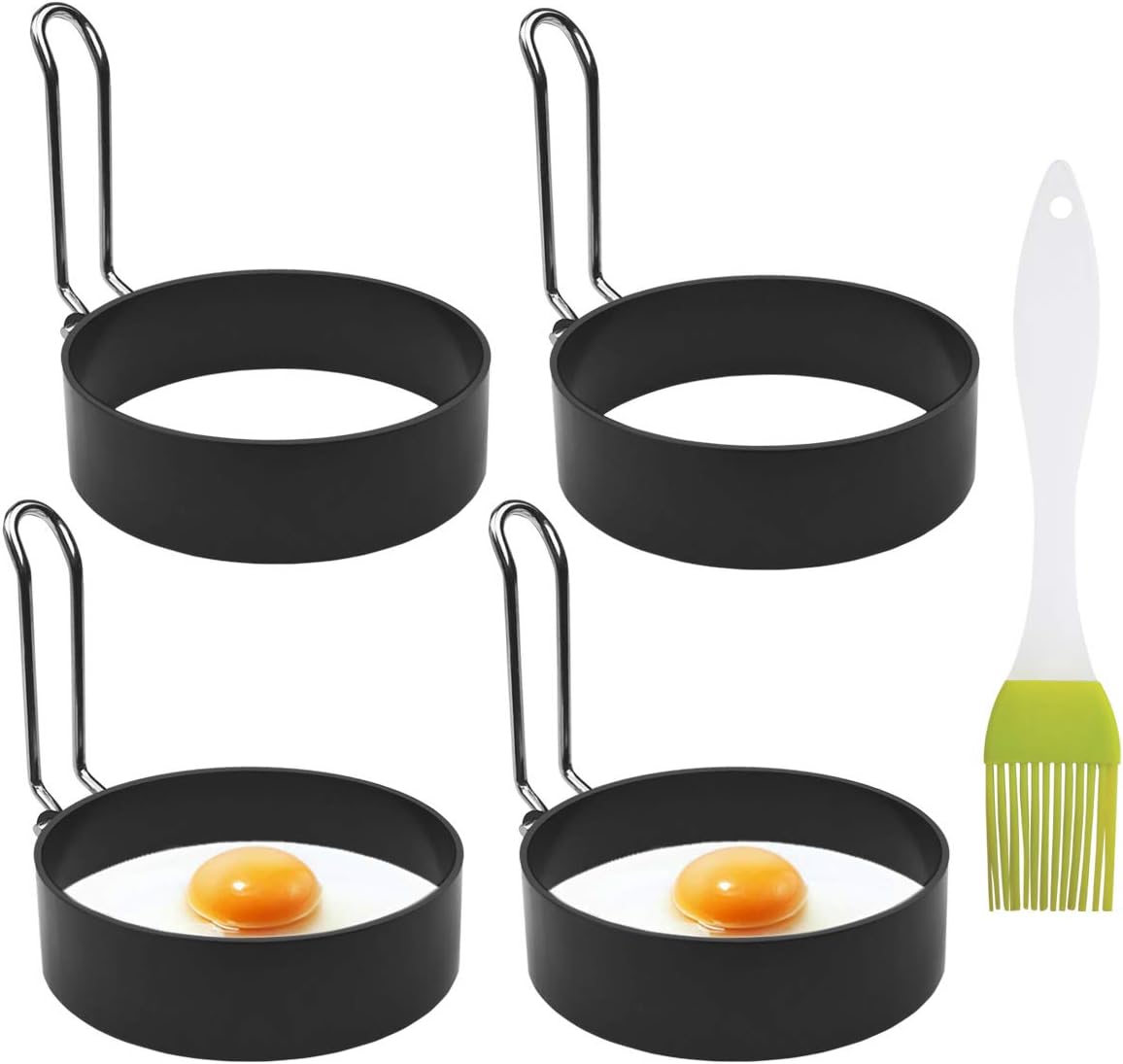 4 Pack Stainless Steel Eggs Maker Non Stick Round Egg Cooker for Cooking Rings Shaper Frying Pancake Sandwiches Metal Handle Household Kitchen Breakfast Tool - Image 1