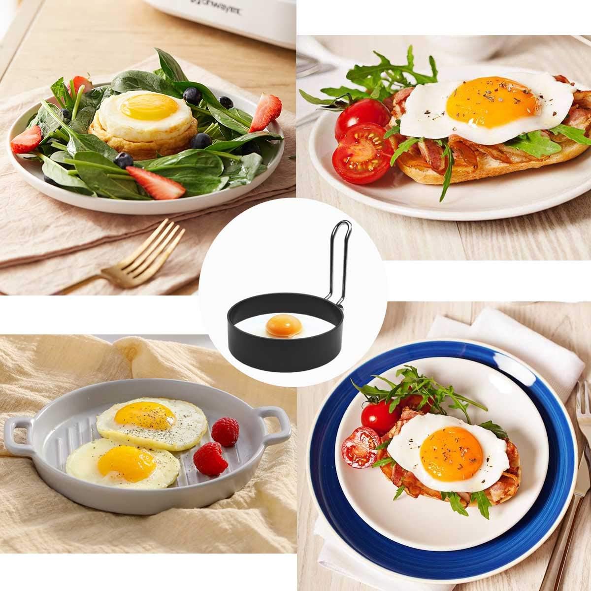 4 Pack Stainless Steel Eggs Maker Non Stick Round Egg Cooker for Cooking Rings Shaper Frying Pancake Sandwiches Metal Handle Household Kitchen Breakfast Tool - Image 2