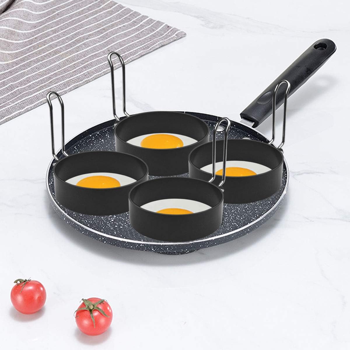 4 Pack Stainless Steel Eggs Maker Non Stick Round Egg Cooker for Cooking Rings Shaper Frying Pancake Sandwiches Metal Handle Household Kitchen Breakfast Tool - Image 4