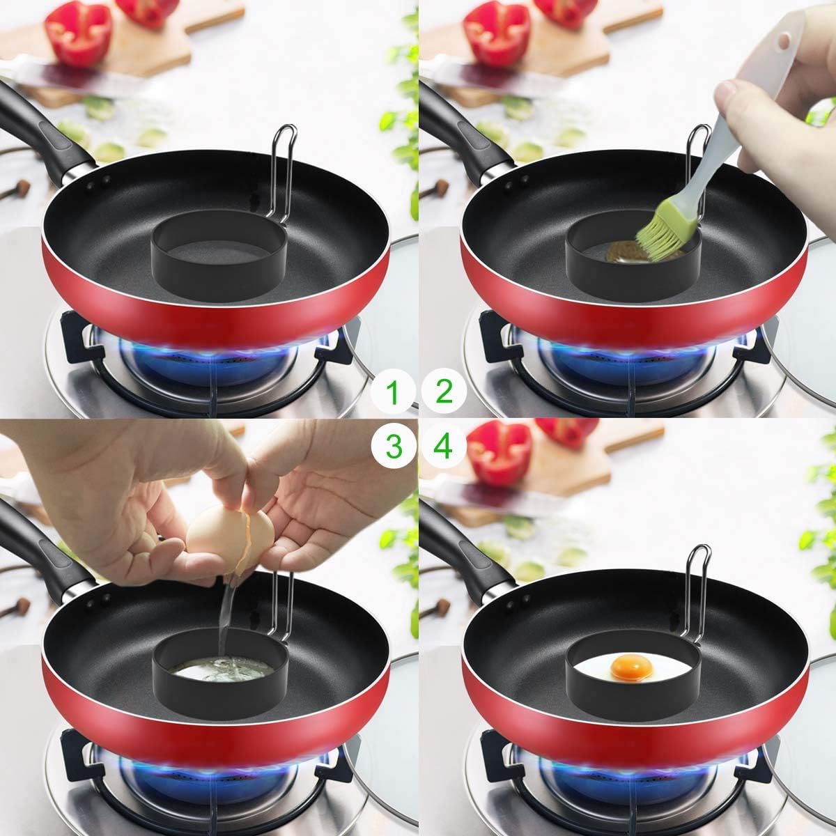 4 Pack Stainless Steel Eggs Maker Non Stick Round Egg Cooker for Cooking Rings Shaper Frying Pancake Sandwiches Metal Handle Household Kitchen Breakfast Tool - Image 5