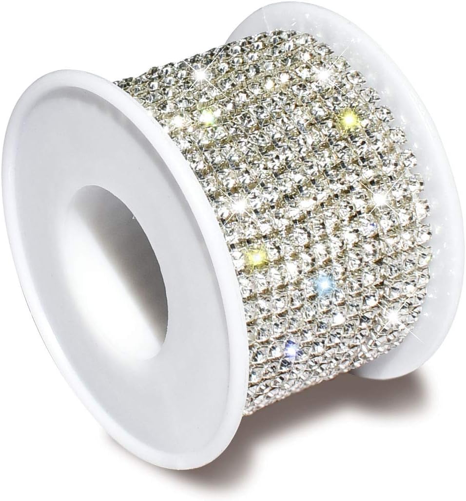 1 Roll 10 Yards 3MM Crystal Rhinestone Close Chain Trim for Sewing Craft DIY Decoration Jewelry Silver Claw Cup Diamond Trimming Clear (SS12) silver - Image 1