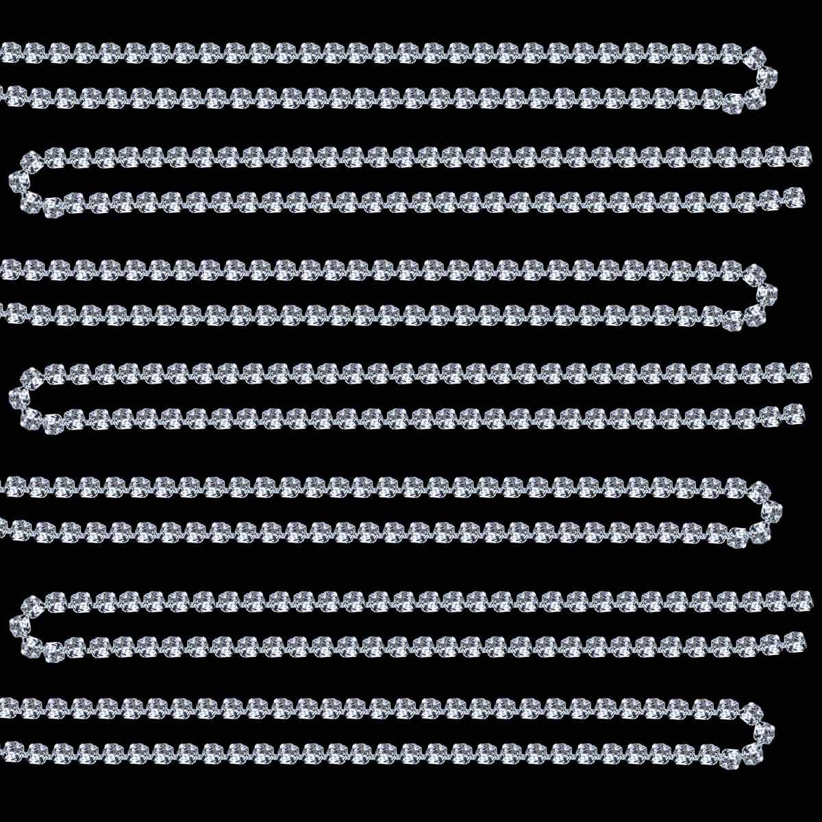 1 Roll 10 Yards 3MM Crystal Rhinestone Close Chain Trim for Sewing Craft DIY Decoration Jewelry Silver Claw Cup Diamond Trimming Clear (SS12) silver - Image 2