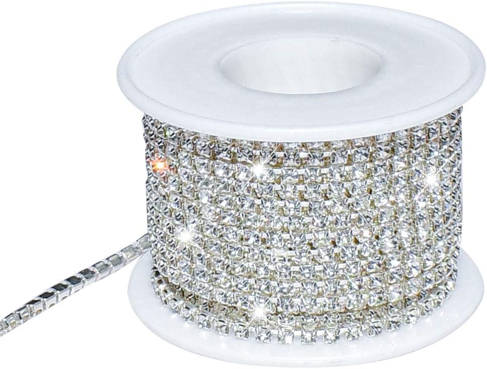 1 Roll 10 Yards 3MM Crystal Rhinestone Close Chain Trim for Sewing Craft DIY Decoration Jewelry Silver Claw Cup Diamond Trimming Clear (SS12) silver - Image 7