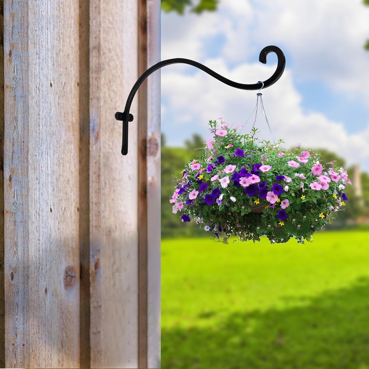 2 Pack Plant Hanger Outdoor, 12 Inch Heavy-Duty Hanging Plant Hook for Outside Basket, Black Metal Wall Mount Plant Bracket Hook for Flower Baskets Bird Feeder - Image 3