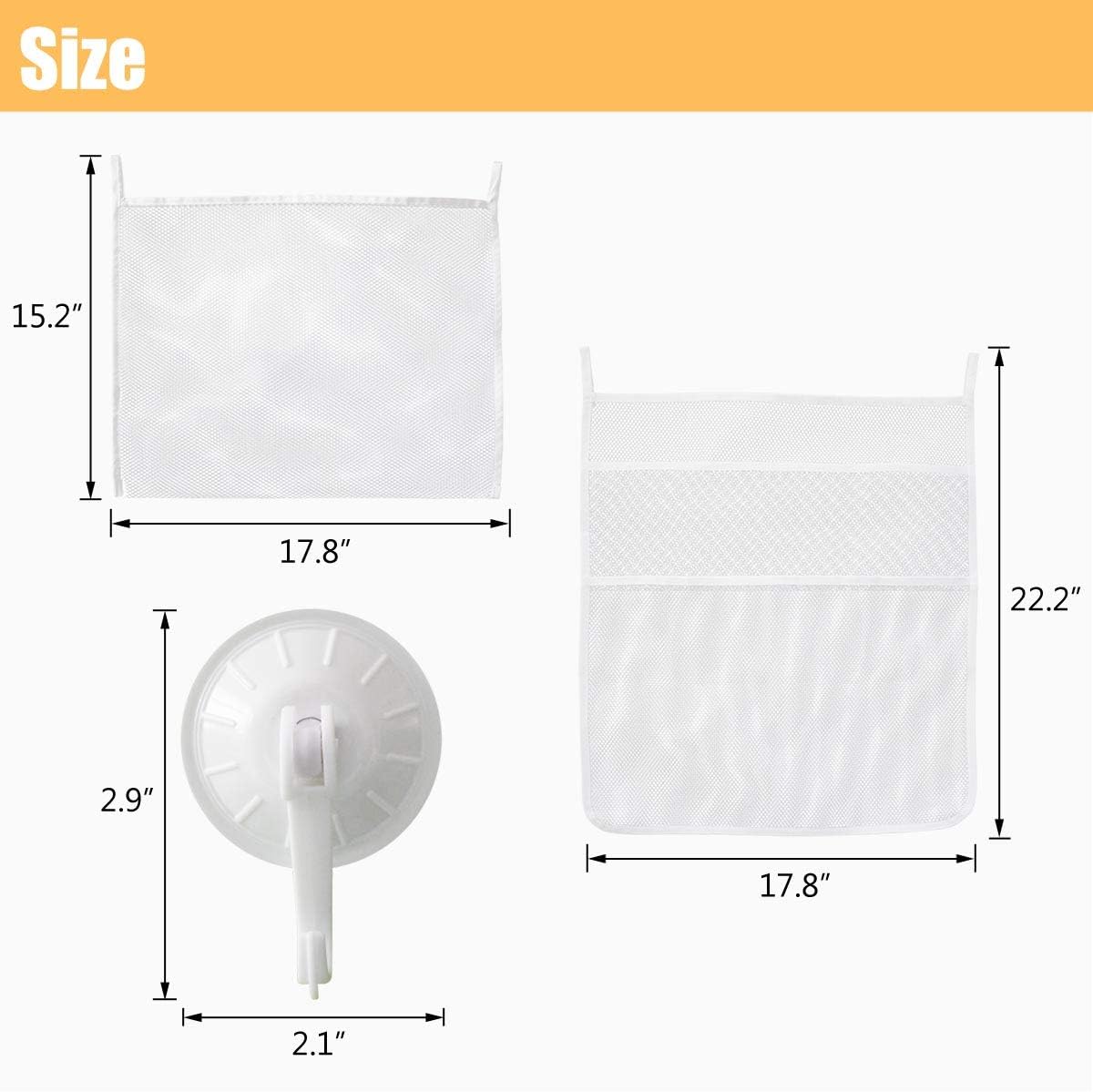 Petluno Bath Toy Organizer Mesh Storage Baby Shower Toys Bathtub Net Bag Kids Quick Dry Holder 2 X Bathroom & 6 Strong Suction Hooks (White) - Image 6