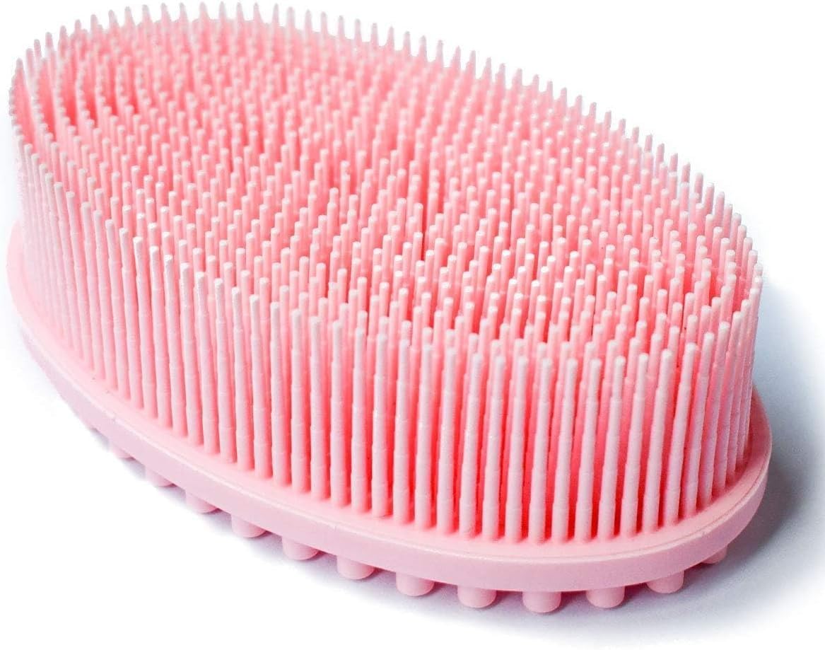 Exfoliating Silicone Body Scrubber Bath Brush Glowing Skin Shower Loofah for Gentle Long Lasting Lathers Well & More Hygienic Than Traditional (Pink) - Image 1